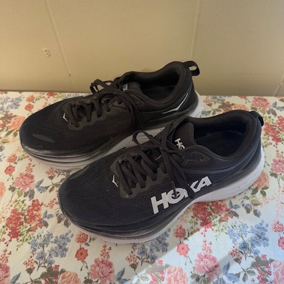 Hoka One One Bondi Men's 9B 1127952 BWHT Running Athletic Sneaker Shoes Black - Picture 2 of 11